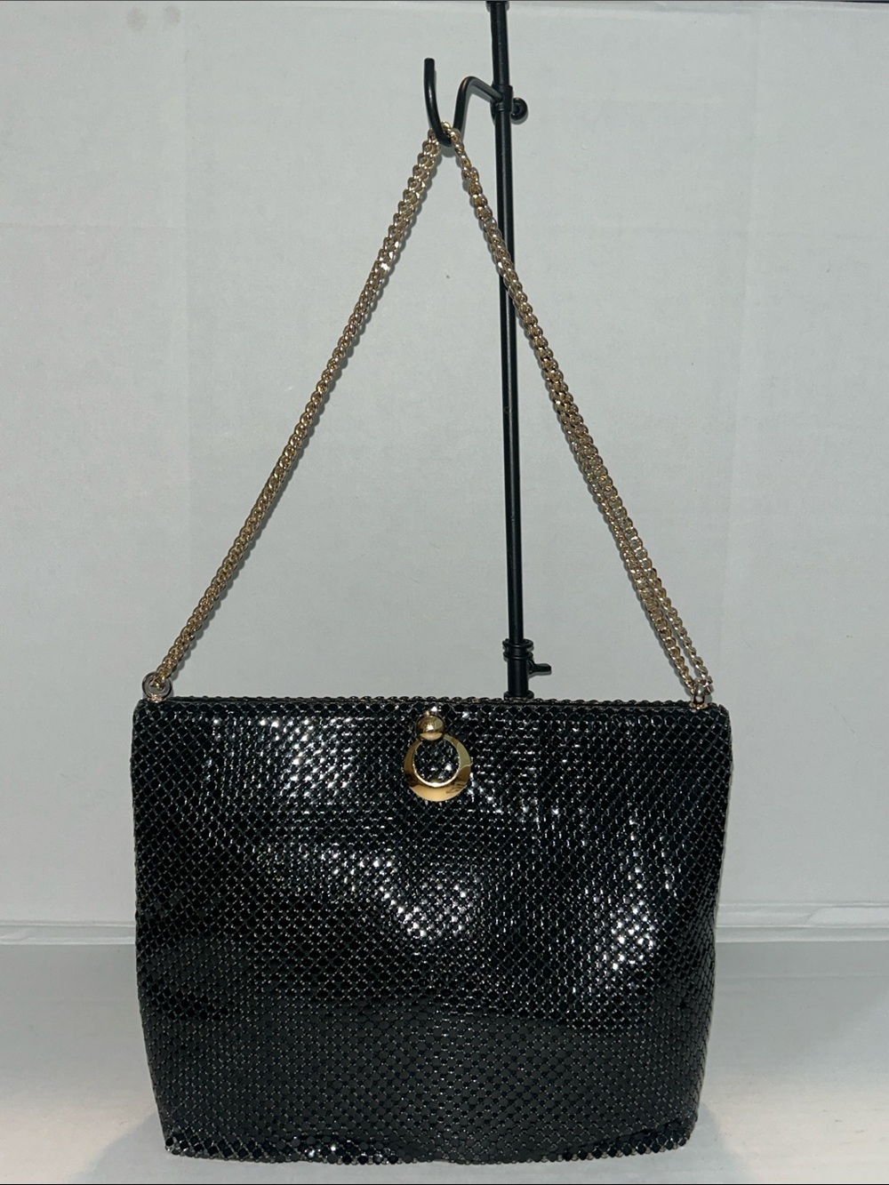 Vintage Whiting & Davis USA Black metal mesh shoulder handbag